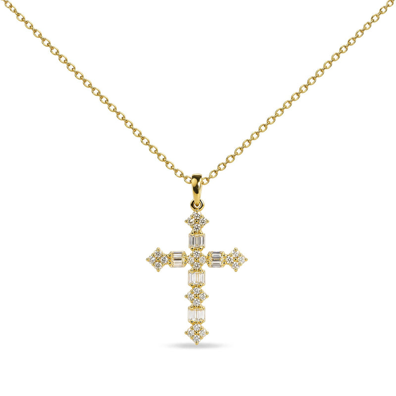 14K Yellow Gold 1/3 Cttw Baguette Diamond Cross Pendant Necklace
