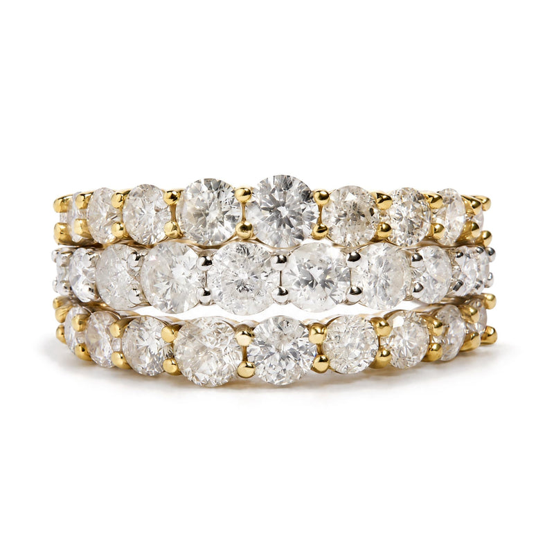 14K Yellow and White Gold 3.0 Cttw Round Diamond Multi-Row Band Ring