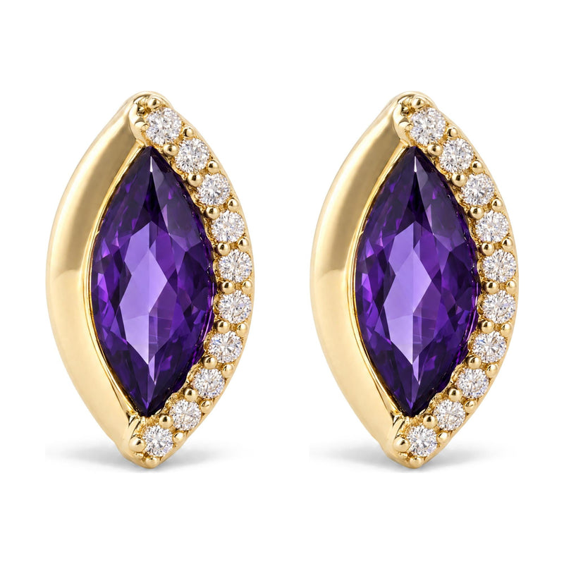 10K Yellow Gold 1/10 Cttw Diamond and Marquise Amethyst Half-Halo Stud Earrings