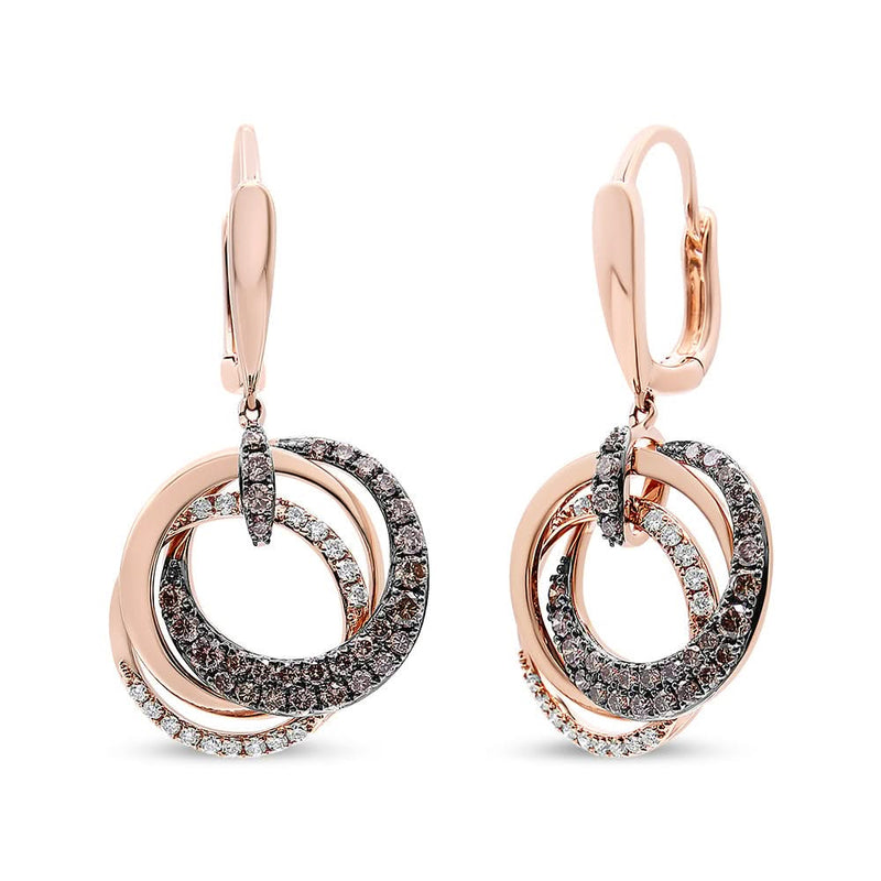 14K Rose Gold 1.00 Cttw White and Brown Diamond Intertwining Hoops and Circle Dangle Earrings (H-I/Brown Color, SI1-SI2 Clarity) 14K rose gold hoop earrings with white and brown round diamond stones