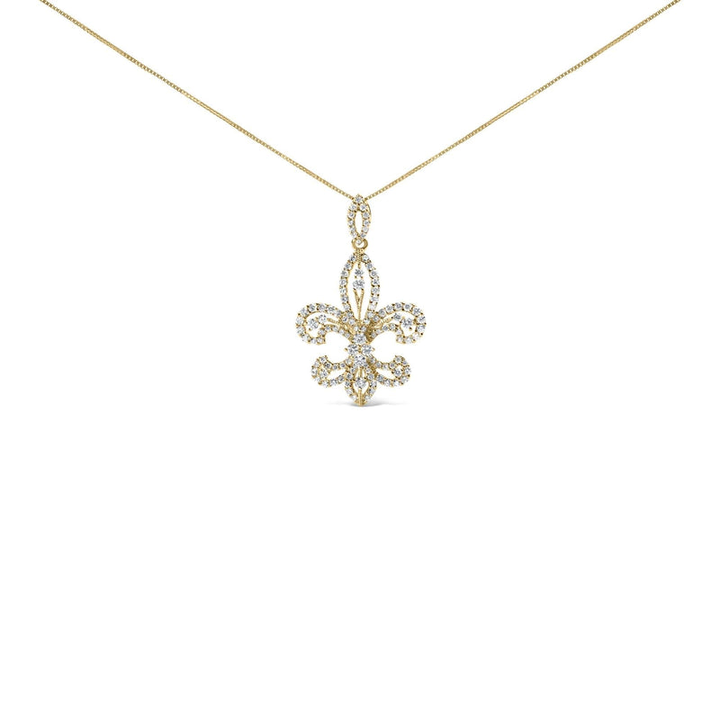 14K Yellow Gold 1.00 Cttw Round Diamond Fleur De Lis 18 14K yellow gold fleur de lis necklace with round diamond stones