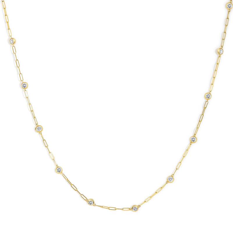 14K Gold 1.00 Cttw Round Diamond Paperclip Bezel Set Station Necklace