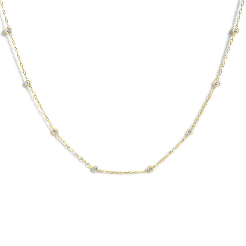 14K Gold 1/2 Cttw Round Diamond Bezel-Set Paperclip Station Necklace