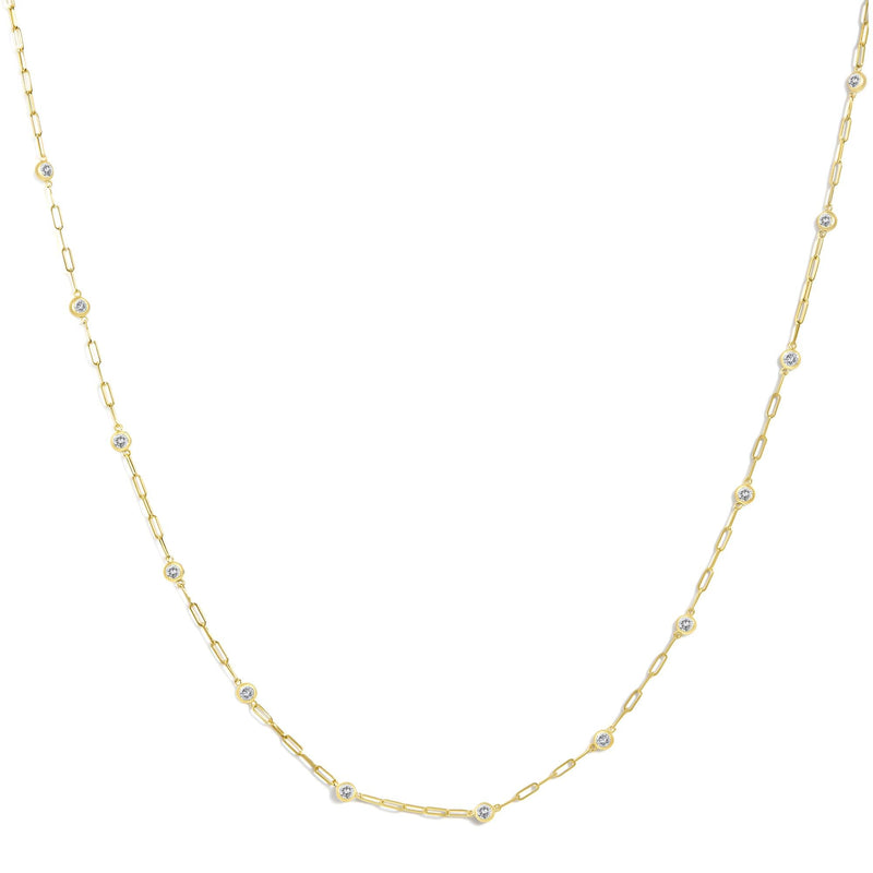 14K Gold 3/4 Cttw Round Diamond Bezel-Set Paperclip Station Necklace