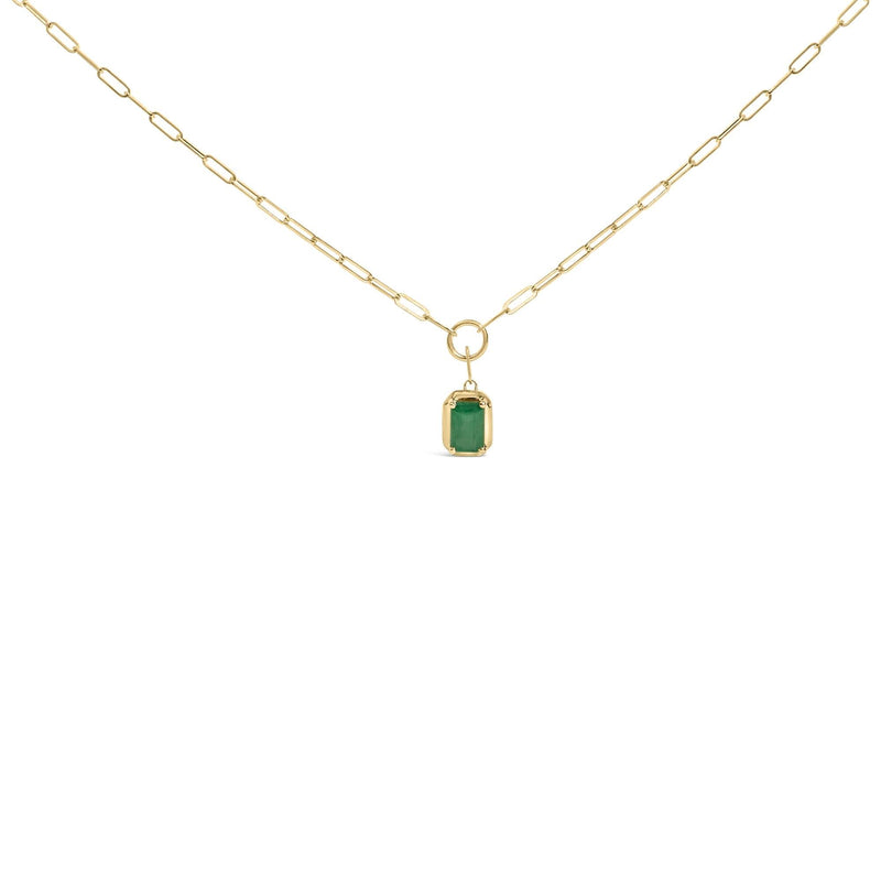 10K Yellow Gold Emerald Cut 6x4 MM Green Emerald Solitaire Pendant Necklace - 18 inch 10K yellow gold necklace with 1 emerald cut green emerald stone