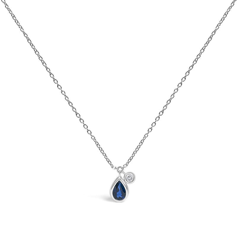 14K White Gold 6x4mm Pear Blue Sapphire and Diamond Accent Charm Pendant Necklace - 18 14K white gold necklace with pear blue sapphire and diamond accent stones