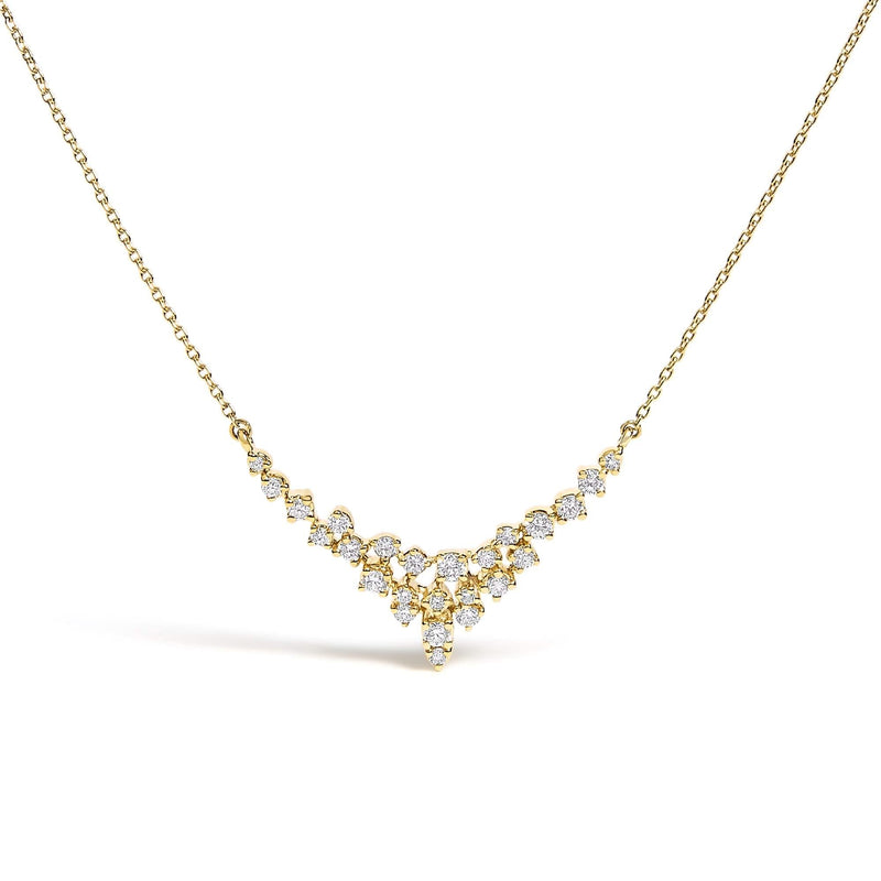 14K Yellow Gold 1/2 Cttw Diamond Scattered 14K yellow gold necklace with scattered round diamond stones in a V
