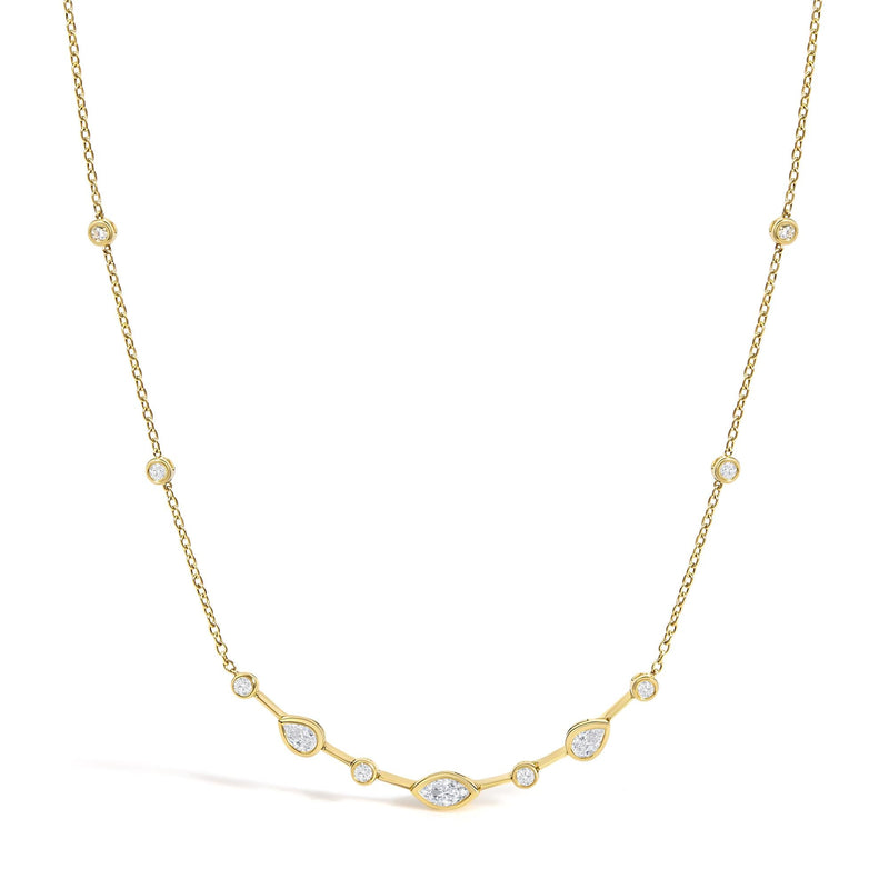 18K Yellow Gold 1 1/7 Cttw Diamond Bezel-Set Station Necklace with Round, Pear and Marquise Diamonds
