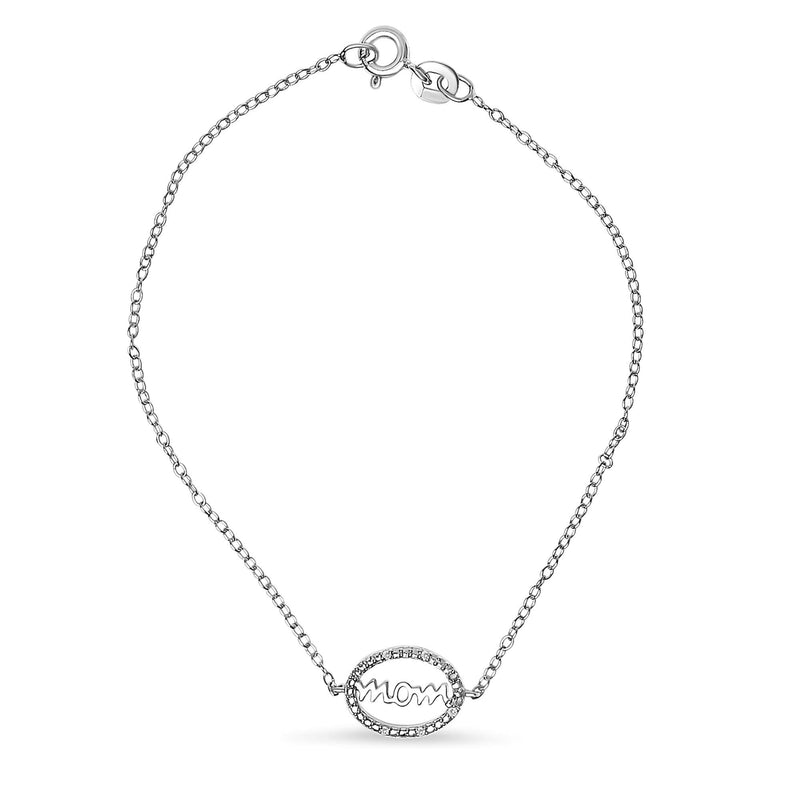 .925 Sterling Silver Diamond Accent MOM Charm Bracelet (J-K Color, I2-I3 Clarity) - 7 925 sterling silver MOM charm bracelet with diamond accent stones
