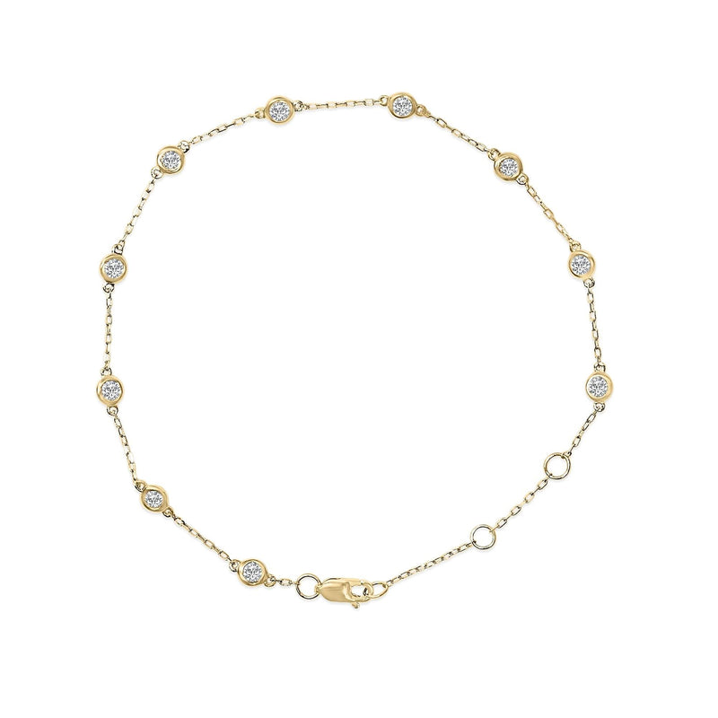14K Gold 1/2 Cttw Bezel Set Lab Grown Diamond Station Bracelet 14K gold station bracelet with bezel set round lab grown diamond stones