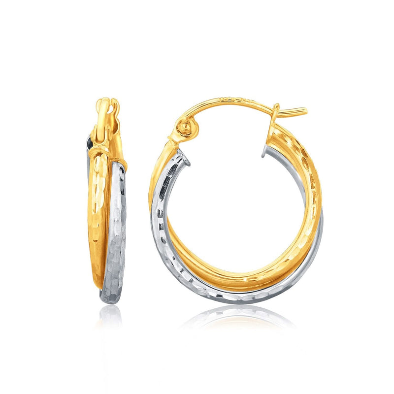 14k Two-Tone Gold Interlaced Hoop Earrings with Hammered Texture Product Image