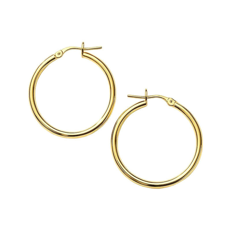 14k Yellow Gold Polished Hoop Earrings (25 mm) 14K yellow gold polished round hoop earrings, 25 mm, no stones