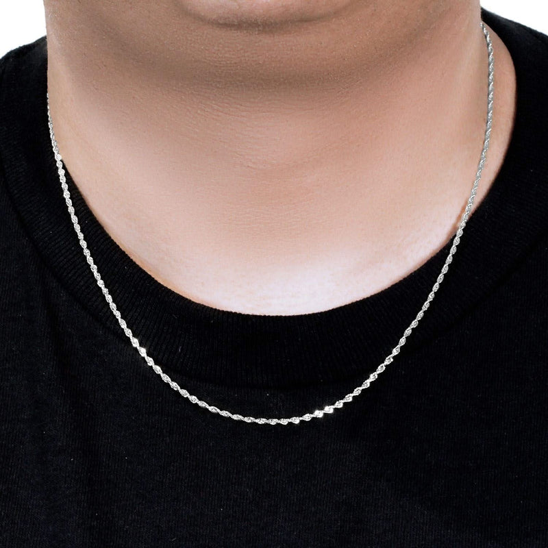 14k White Gold Solid Diamond Cut Rope Chain (1.80 mm) 14K white gold rope chain with diamond-cut faceting, 1.80 mm width
