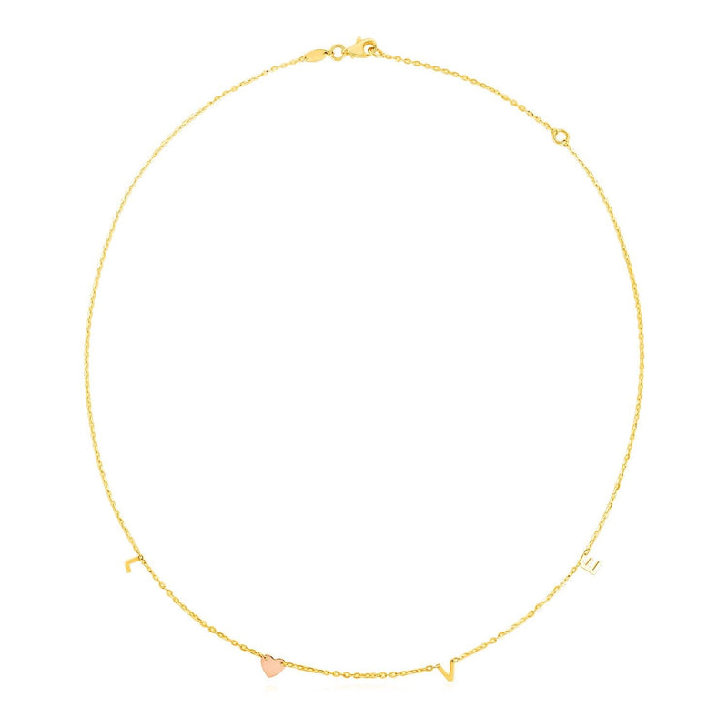 14k Two Tone Gold Love Necklace 14K two-tone gold Love script necklace pendant on a gold chain