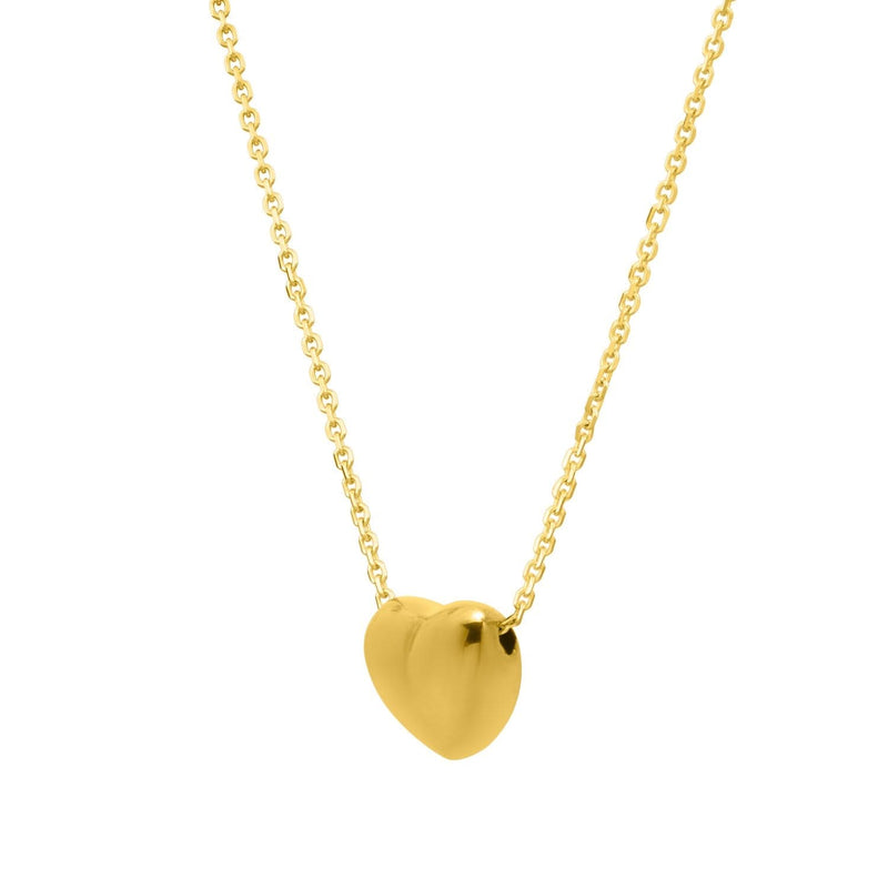Small Puffed Heart Necklace in 14K Yellow Gold 14K yellow gold small puffed heart pendant necklace with high-polish finish