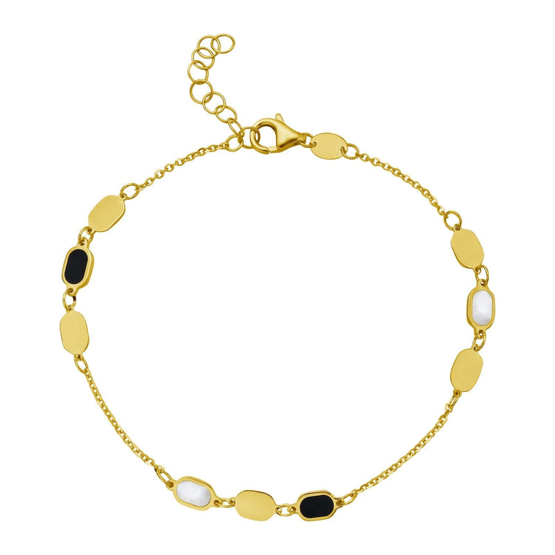 14K Yellow Gold Onyx And MOP Inlay Links Bracelet 14K yellow gold links bracelet with black onyx and mother-of-pearl inlay