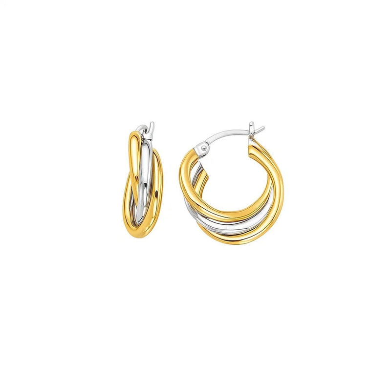 14k Two Tone Gold Triple Row Hoop Earrings 14K two-tone gold triple row hoop earrings in polished yellow and white gold