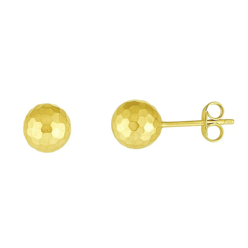14k Yellow Gold Ball Earrings with Faceted Texture 14K yellow gold ball earrings with faceted textured surface
