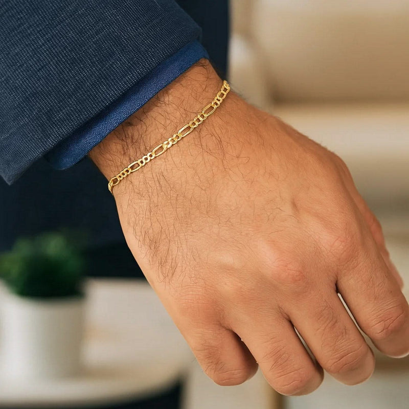 14k Yellow Gold Solid Figaro Bracelet (3.00 mm) Product Image