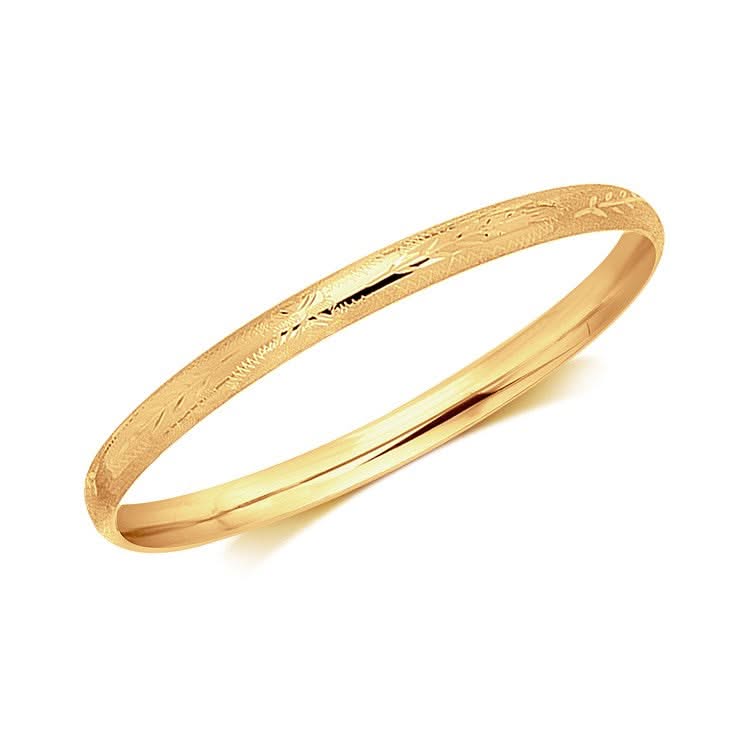 14k Yellow Gold Dome Style Childrens Bangle with Diamond Cuts (5.50 mm) Product Image