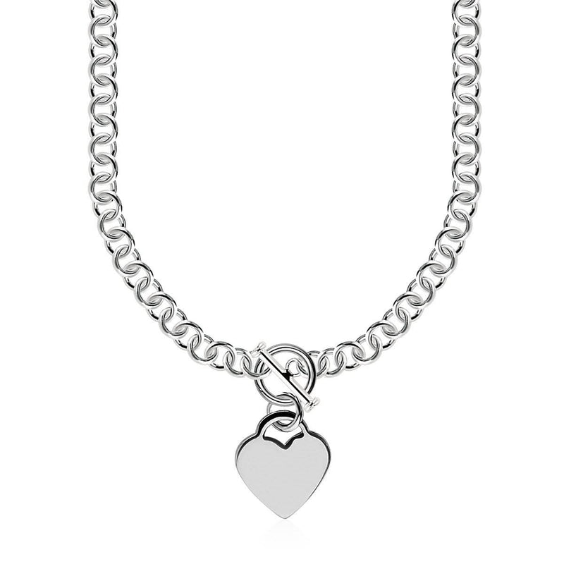 Sterling Silver Rolo Chain with a Heart Toggle Charm and Rhodium Plating Product Image