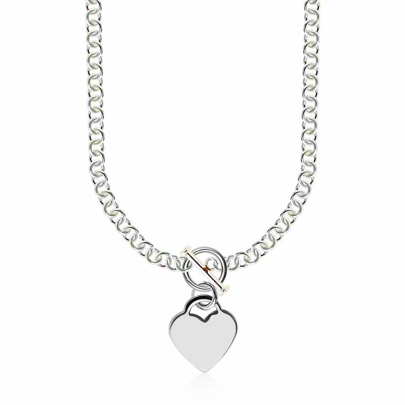 Sterling Silver Rhodium Plated Rolo Chain Necklace with a Heart Toggle Charm Product Image