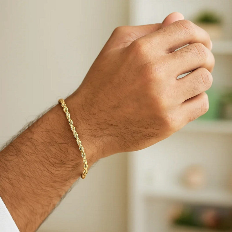 14k Yellow Gold Solid Diamond Cut Rope Bracelet (2.50 mm) 14K yellow gold rope bracelet with diamond-cut faceted links, 2.50 mm width