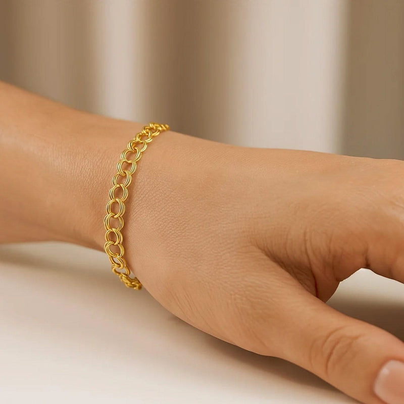 14k Yellow Gold Solid Double Link Charm Bracelet (5.00 mm) Product Image