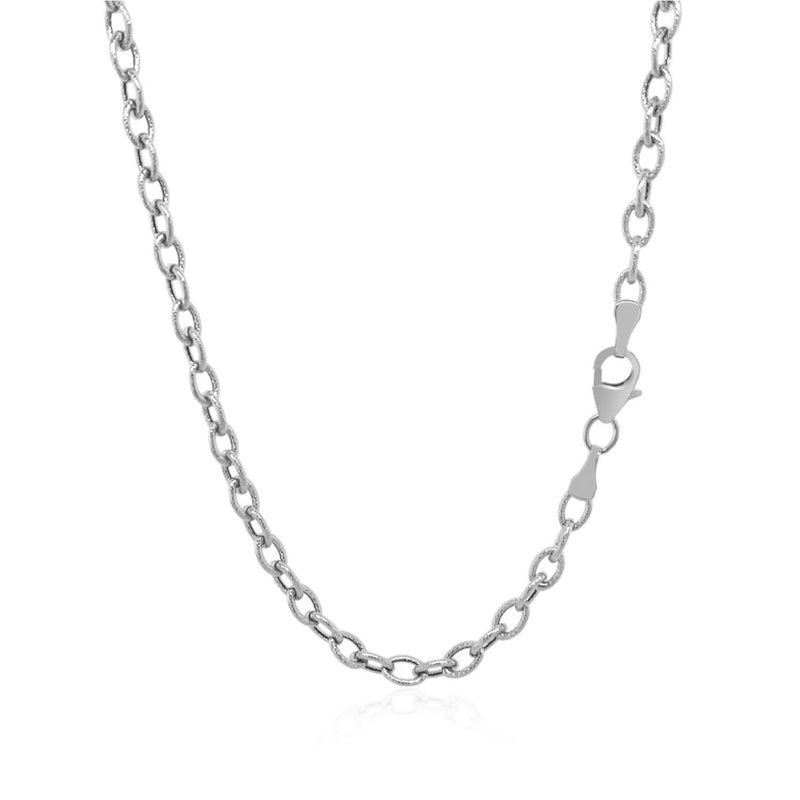 3.5mm 14k White Gold Pendant Chain with Textured Links 14K white gold chain with textured interlocking links at 3.5mm width