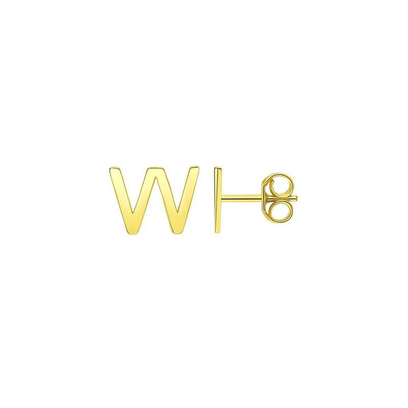 14K Yellow Gold Yours Truly Initial W Stud Earrings 14K yellow gold initial W stud earrings with polished raised letter face