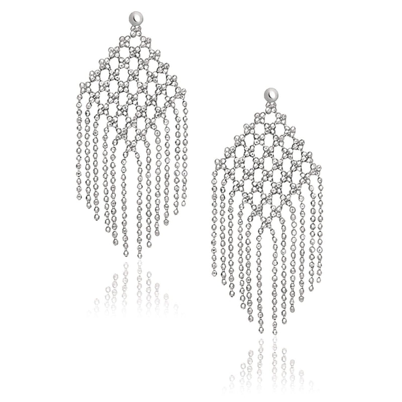 14K White Gold Beaded Chain Mesh Earrings 14K white gold beaded mesh ring with woven flexible band