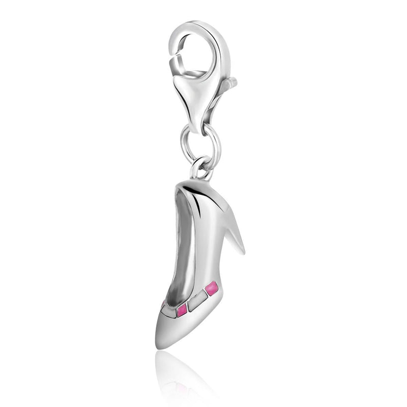 Sterling Silver High Heel Shoe Charm With Pink Enamel Accents Sterling silver high heel shoe charm with pink enamel accents