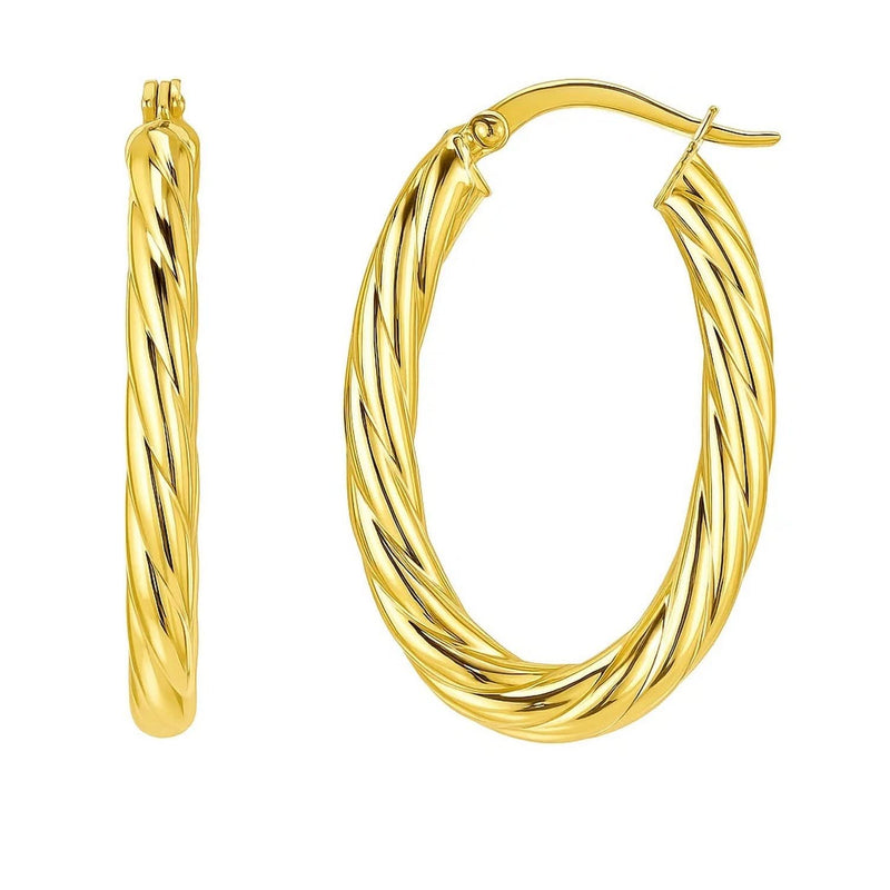 14k Yellow Gold Twisted Cable Oval Hoop Earrings Product Image