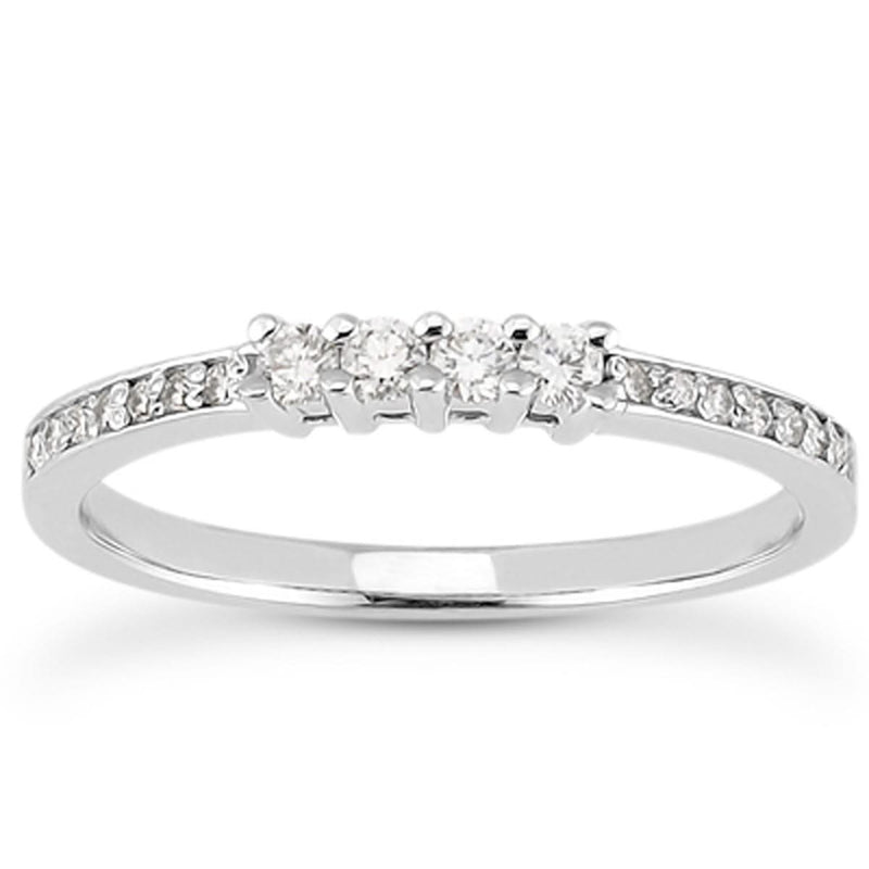 14k White Gold Wedding Band with Pave Set Diamonds and Prong Set Diamonds 14K white gold ring with pave and prong set diamond stones