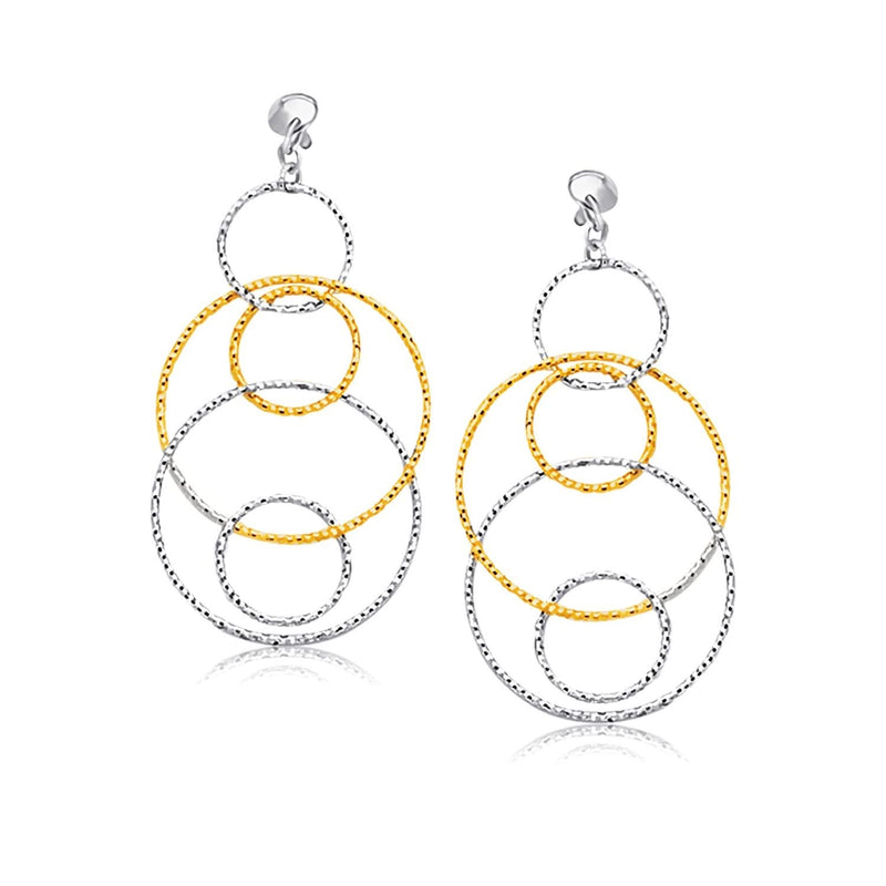 14K Two-Tone Gold Textured Multi Ring Style Dangling Earrings 14K two-tone gold textured multi-ring style dangling earrings