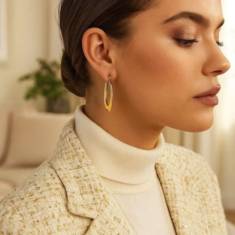 14k Yellow Gold Puffed Graduated Open Oval Earrings Product Image