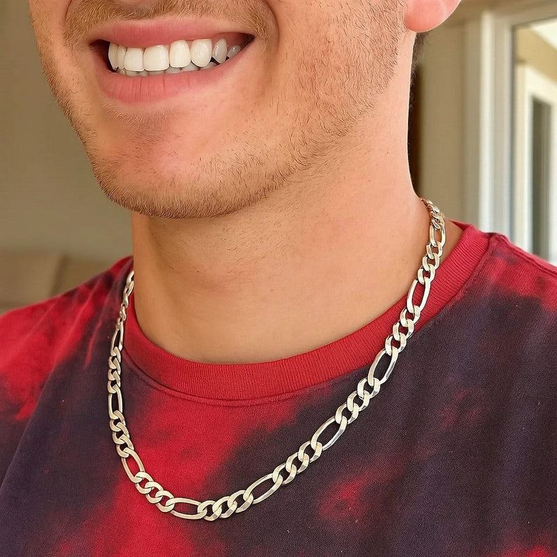 Rhodium Plated 8.8mm Sterling Silver Figaro Style Chain Product Image