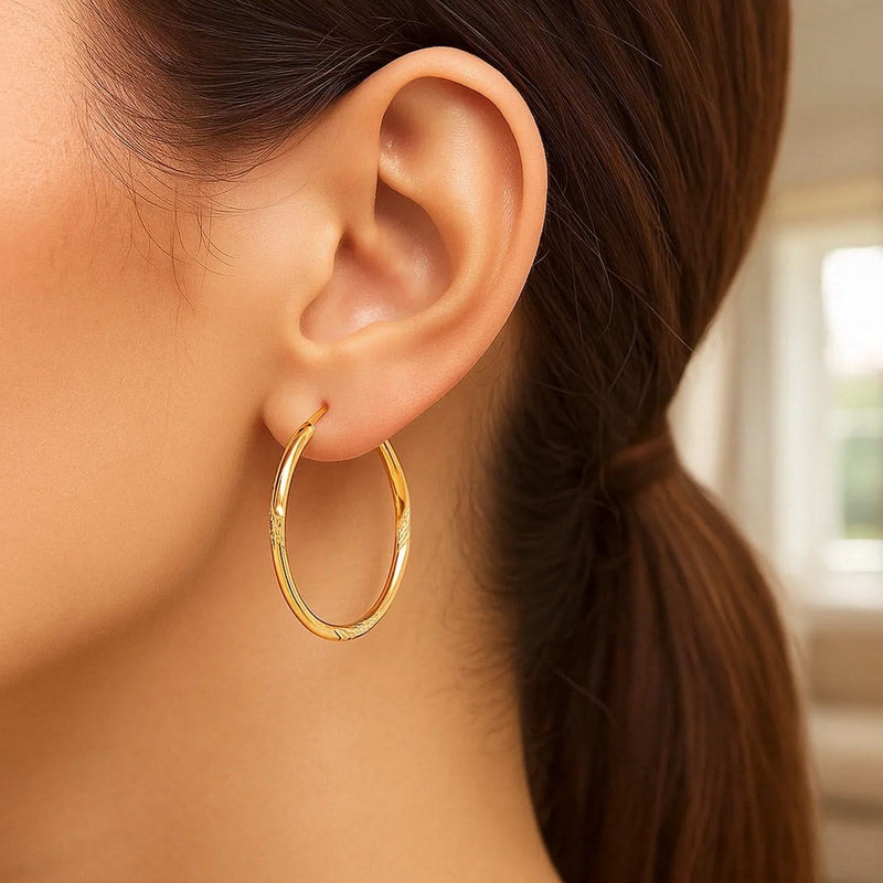 Diamond Cut Slender Large Hoop Earrings in 14k Yellow Gold (2x30mm) Product Image