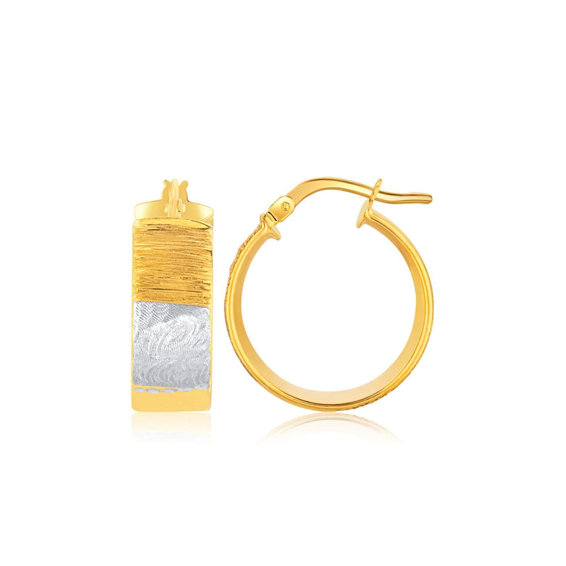 14K Two-Tone Gold Combo Finish Hoop Earrings 14K two-tone gold hoop earrings with polished and textured combo finish