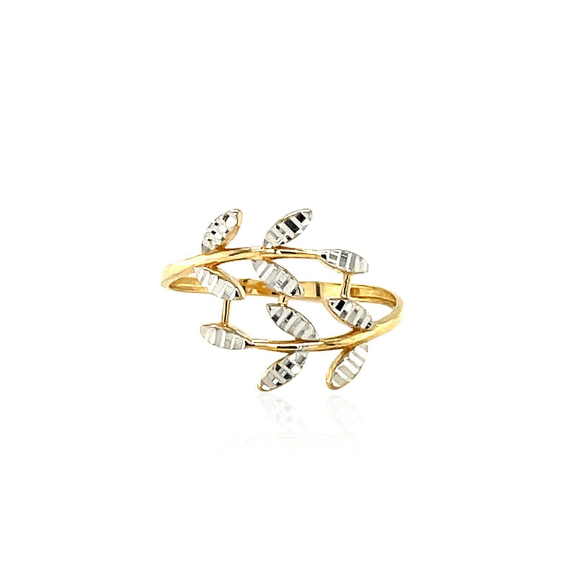 14k Two Tone Gold Crossover Ring with Textured Leaves(1.50 mm) Product Image