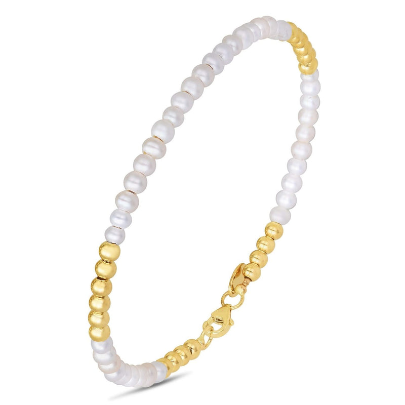 14k Yellow Gold High Polish Freshwater Pearl Pallina Bead Bracelet (2.00 mm) 14K yellow gold bracelet with pear freshwater pearl and polished gold beads