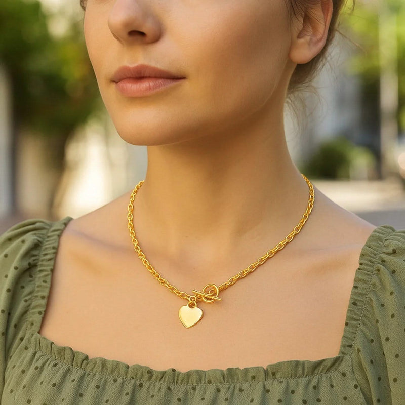 Toggle Necklace with Heart Charm in 14k Yellow Gold 14K yellow gold toggle necklace with heart charm