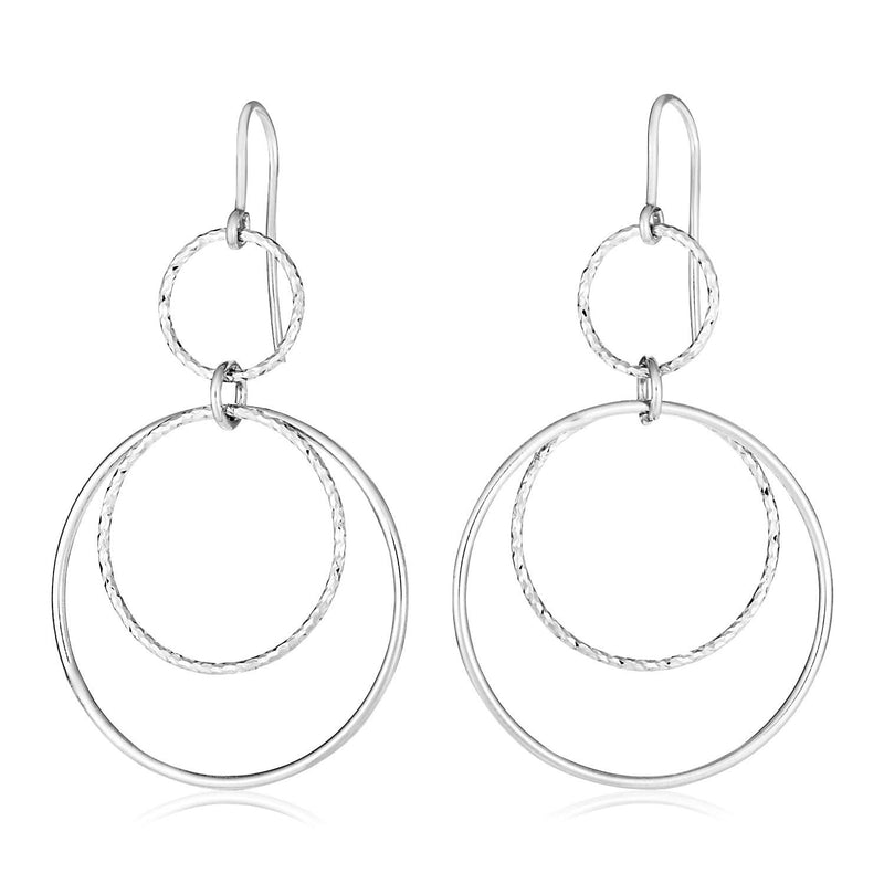 Sterling Silver Polished Three Circle Dangle Earrings Sterling silver three circle dangle earrings with polished open rings