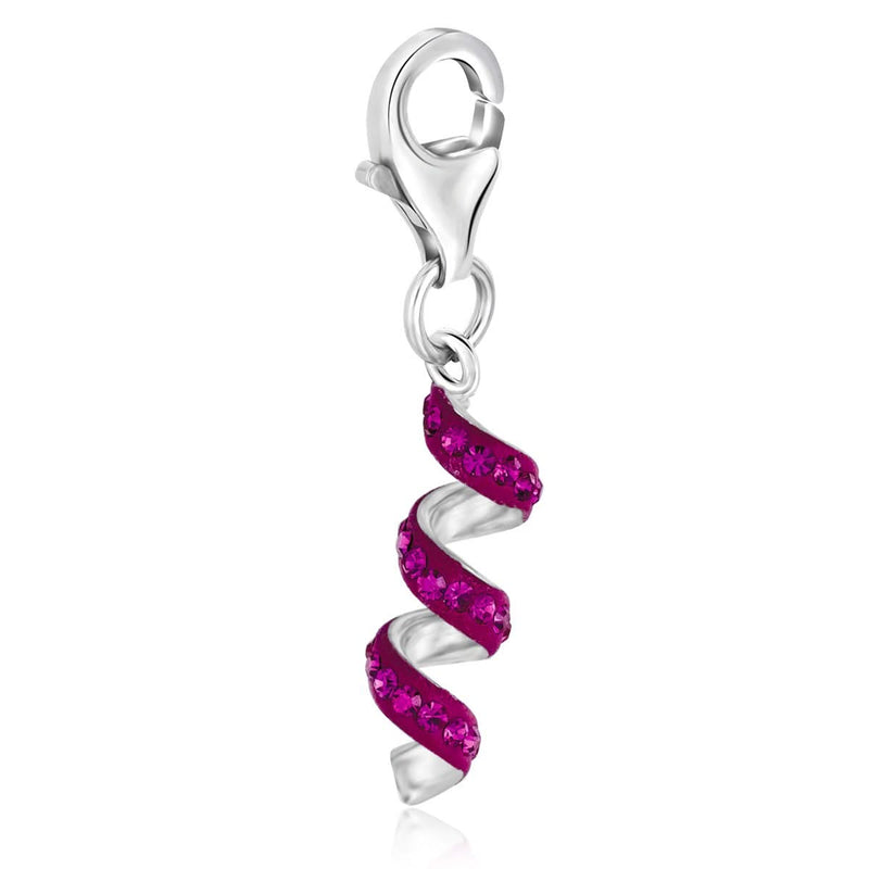 Sterling Silver Coil Charm with Magenta Tone Crystal Embellishments Sterling silver coil charm with magenta-tone crystal accents along the spiral