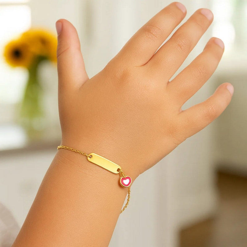 14k Yellow Gold 5 1/2 inch Childrens ID Bracelet with Enameled Heart (1.00 mm) Product Image