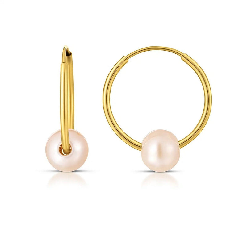 14k Yellow Gold Round Endless Pearl Earring(1x14mm) 14K yellow gold ring with 1 round pearl stone