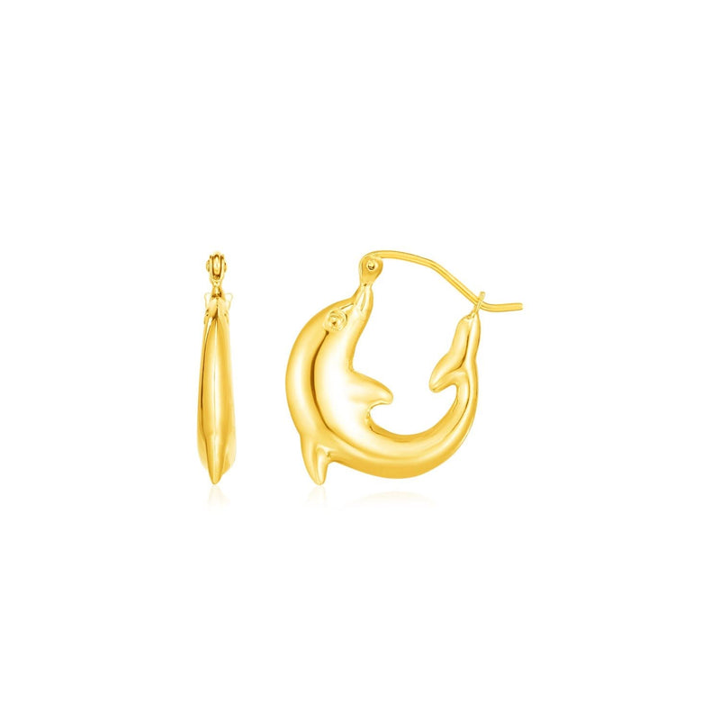 14K Yellow Gold Dolphin Hoop Earrings Product Image