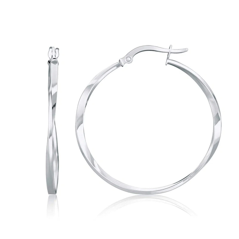 14k White Gold Mobius Twisted Hoop Earrings(1.5x50mm) Product Image