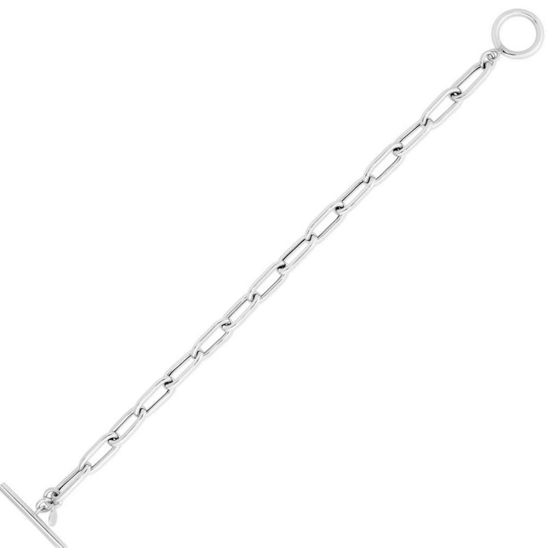 Sterling Silver Rhodium Plated Paperclip Toggle Bracelet (10.20 mm) Sterling silver rhodium plated paperclip toggle bracelet with 10.20 mm links