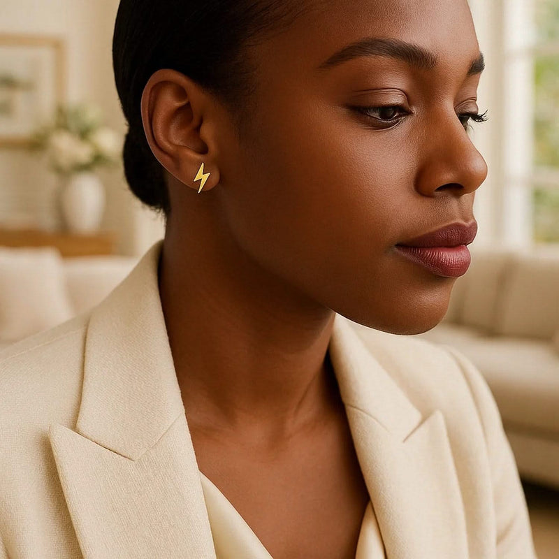 14k Yellow Gold Post Earrings with Lightning Bolts Product Image